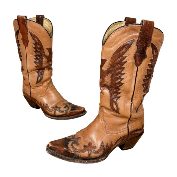Corral Shoes - Corral Brown Leather Embroidered Bird Western Cowboy Boots